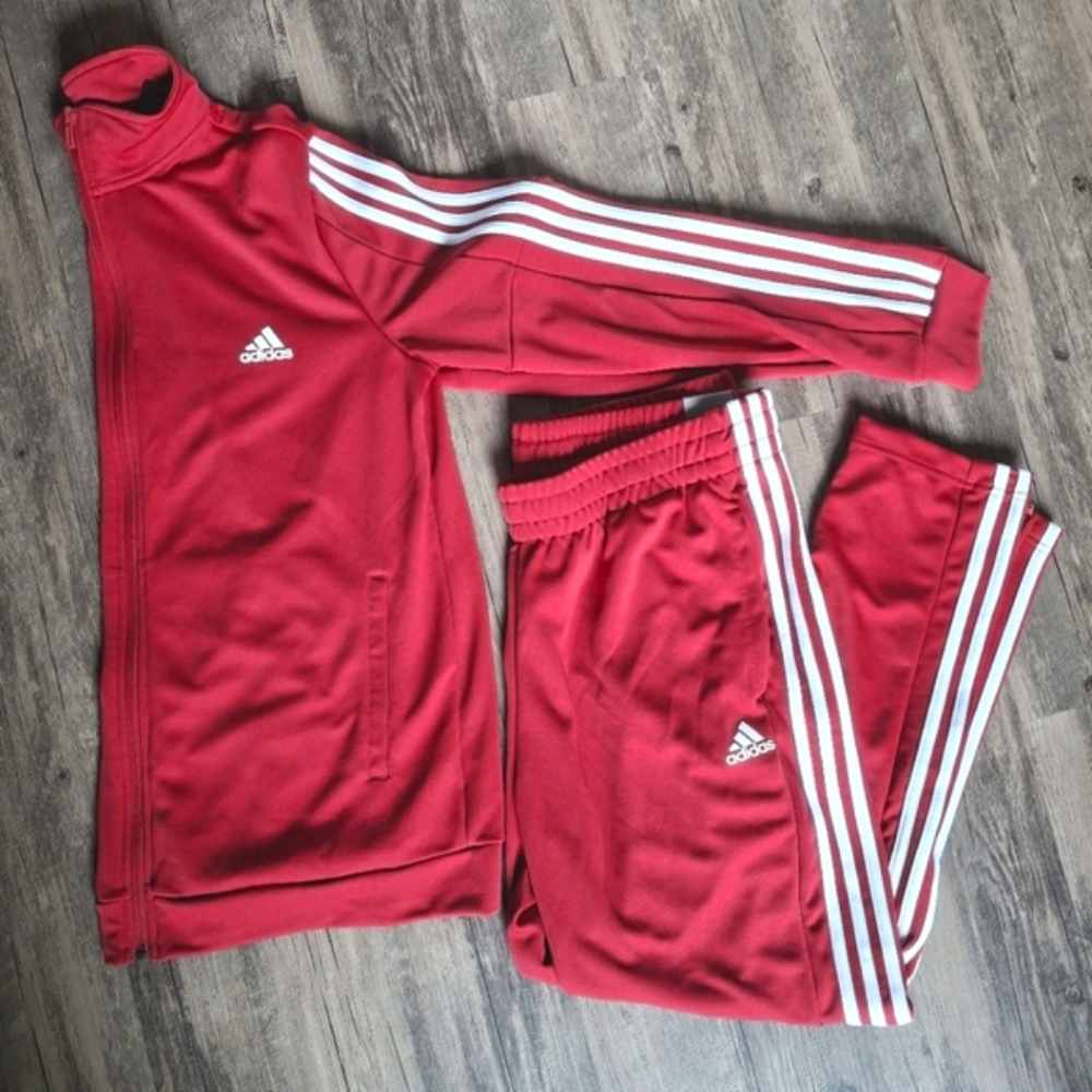 Adidas Red Tracksuit with Classic Stripes Mens XL